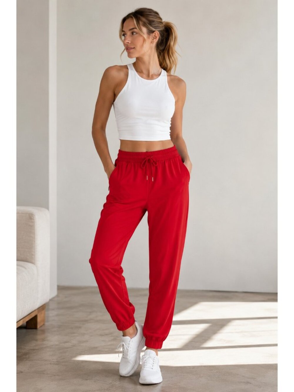 ZYIA Active Red Jogger Pants XL Gold Zip Ankle Athletic Travel Stretch